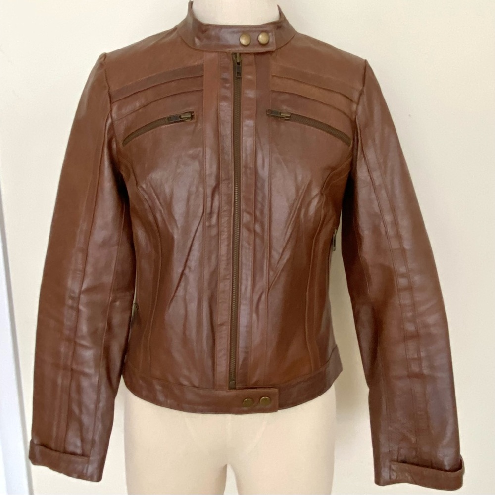 NWOT Arden B real leather jacket, brown, size M